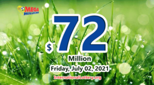 2021年6月29日的Mega Millions开奖结果；奖池金额为7200万美元。